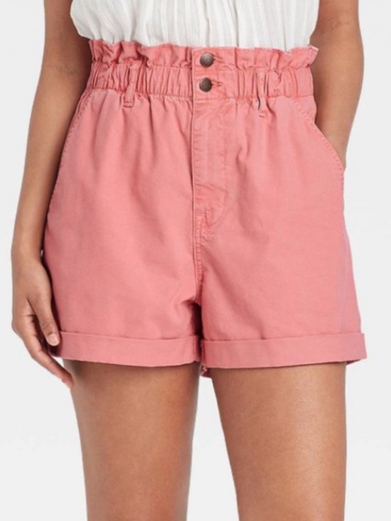 Universal threads￼ Pants - High-Waist Pink Paperbag Shorts with Rolled Hem